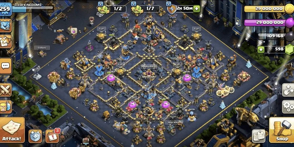 COC557 TH18 ALLMAXED HERO EQUIPMENT GLOW STRONG TROOPS SPELLS PETS 598 GEMS (G)